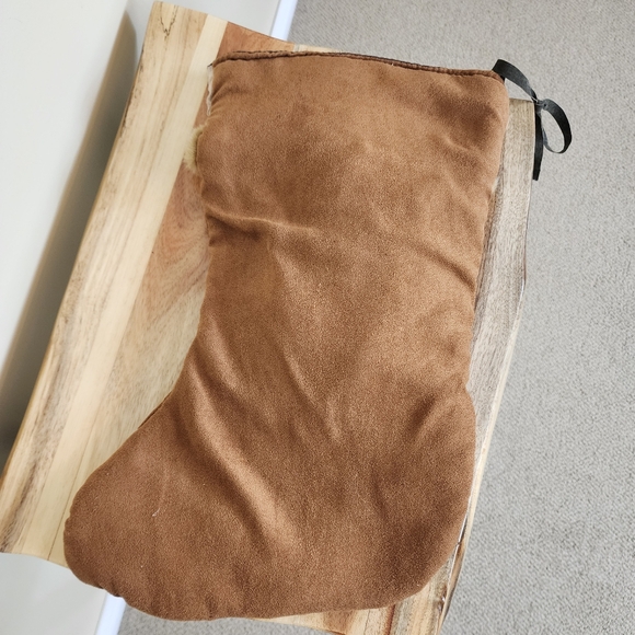 3D Santa Claus Sculpture Christmas Stocking Brown Faux Suede Embroidered - Picture 7 of 7